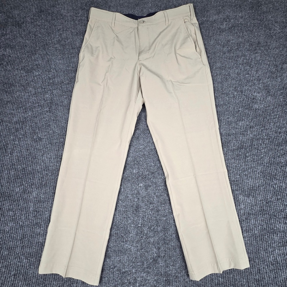 IZOD GOLF Mens Khaki Flat Front Straight Leg Pants Size 34x29 Polyester Elastane